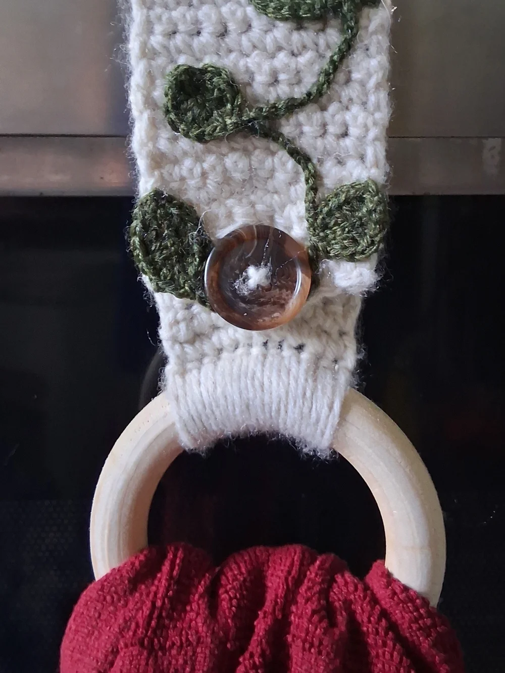 Crochet Kitchen Towel Holder With Wooden Ring